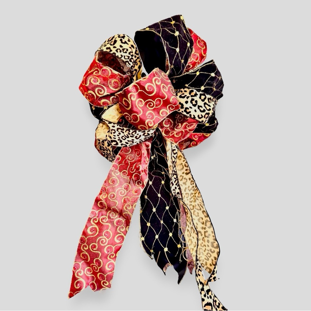 CUSTOM 26” Maximalist Red Black & Gold XL Christmas Tree Bow Topper